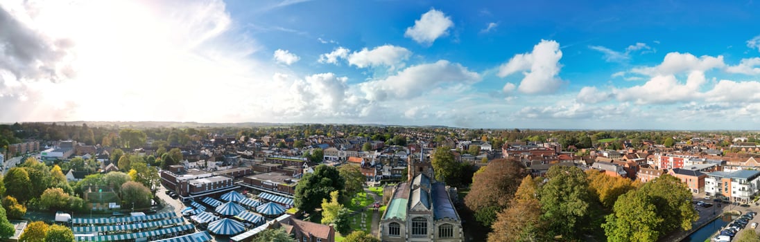 Aerial Panoramic View of Central Hitchin City of England United Kingdom. October 28th, 2023 photo