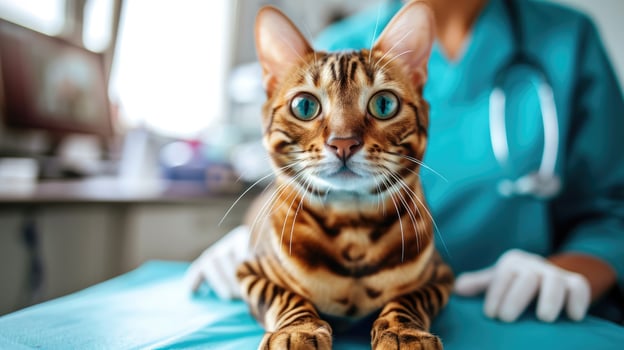 AI generated Generative AI, cute cat being examined by professional veterinarian in vet clinic photo
