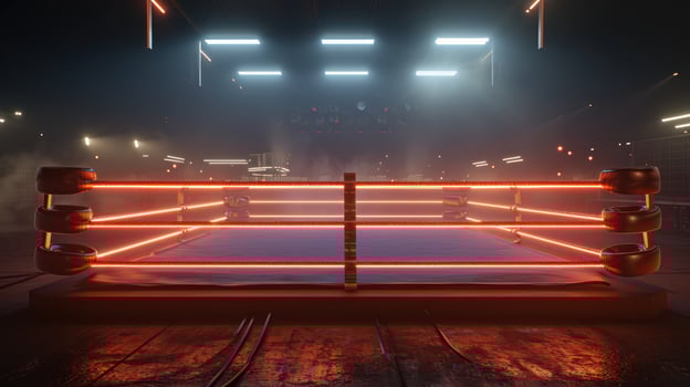 AI generated Generative AI, professional boxing ring with spotlights and smokey background, martial arts sport photo