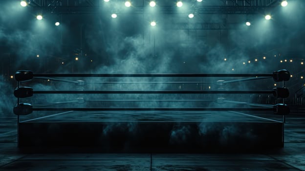 AI generated Generative AI, professional boxing ring with spotlights and smokey background, martial arts sport photo
