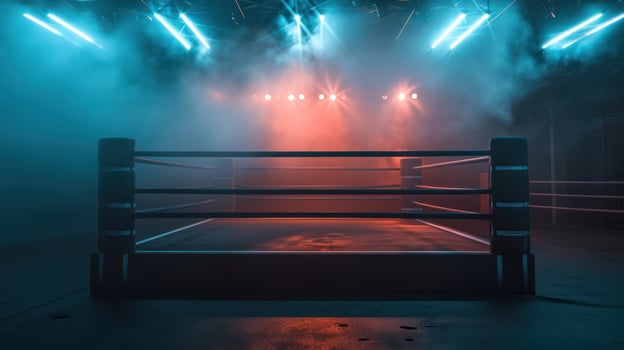 AI generated Generative AI, professional boxing ring with spotlights and smokey background, martial arts sport photo