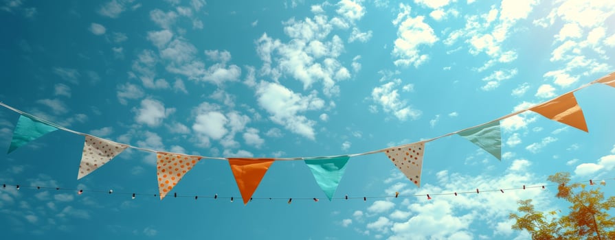 AI generated coloured bunting against the blue sky photo
