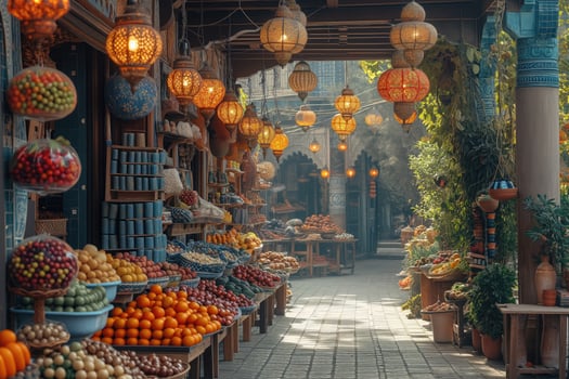 AI generated oriental bazaar with a lantern shop photo