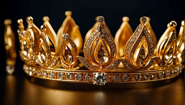 AI generated Beautiful golden crown with stones on a dark background photo