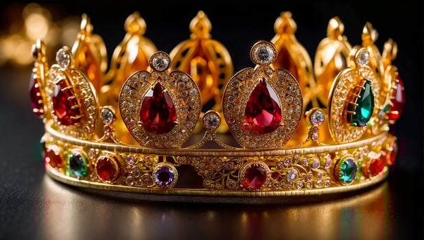 AI generated Beautiful golden crown with stones on a dark background photo