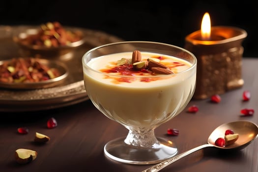 AI generated Kheer - A popular Indian rice pudding, kheer is made with rice, milk, sugar, and flavored with cardamom, saffron, and various nuts such as almonds and pistachios photo