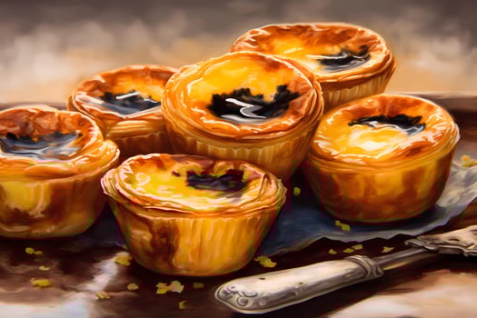 AI generated Pastel de Nata - Originating in Portugal, pastel de nata is a custard tart with a flaky pastry crust, filled with a creamy egg custard and sprinkled with cinnamon photo