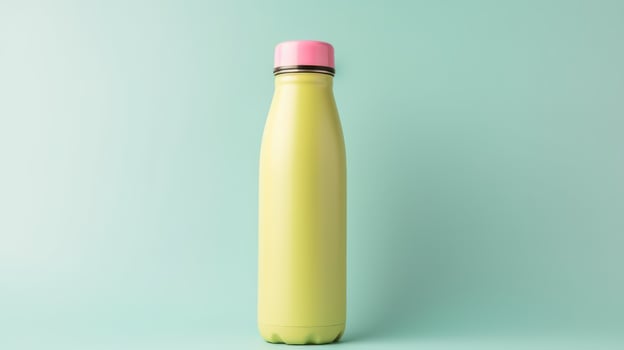 AI generated water bottle mockup on pastel color background photo