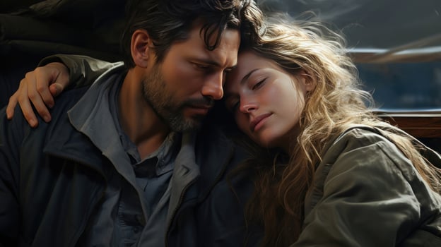 AI generated Seeking Solace - Woman Leaning on Man for Comfort photo