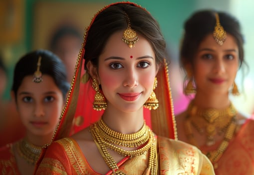 AI generated Family in colorful saris and bangles standing together showcasing cultural attire and traditions with vibrant expressions, gudi padwa family celebration image photo