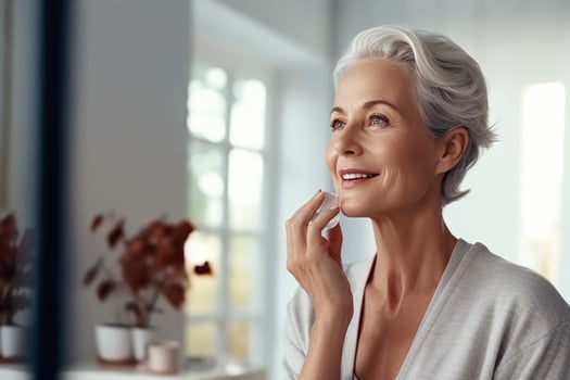 AI generated Wellness in Aging - Smiling Senior Woman's Daily Skincare Delight photo