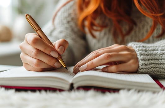 AI generated A lady in writing on notebook paper, education paperwork picture photo