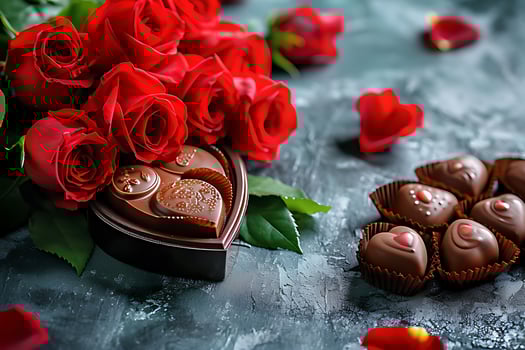 AI generated Celebration style of Valentine day roses and chocolate photo