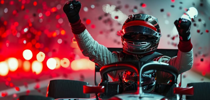 AI generated a race car driver celebrates his win photo