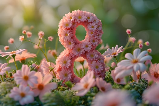 AI generated Happy 8th march, international women's day floral banner background with garden spring flowers decoration. photo