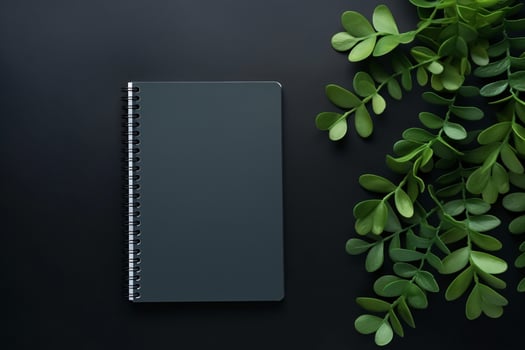 AI generated Minimalistic black background with laptop notepad generative AI photo