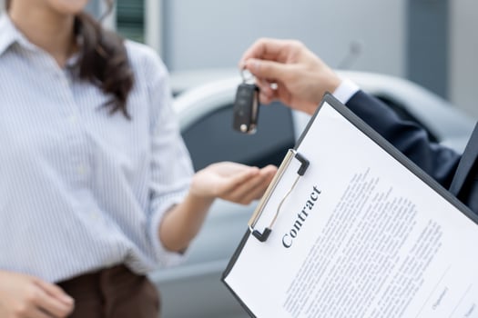 lease, rental car, sell, buy. Dealership send contract and car keys to new owner to sign. Sales, loan credit financial, rent vehicle, insurance, renting, Seller, dealer, installment, car care business photo