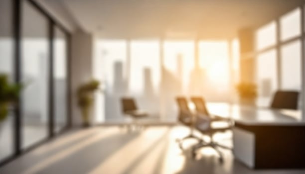 AI generated Abstract blurred interior modern office space copy space. photo