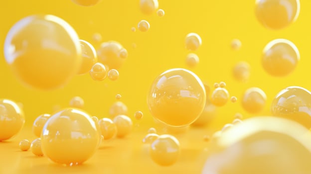 AI generated Vibrant 3D yellow puff balls soaring over a sunny yellow backdrop, Ai Generated. photo