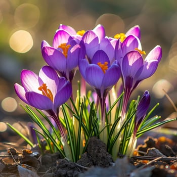 AI generated Beautiful crocuses in spring time. photo