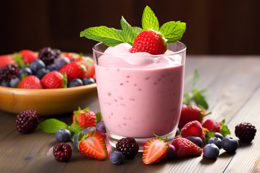 AI generated Fruit yogurt smoothie with fresh berries in a glass photo