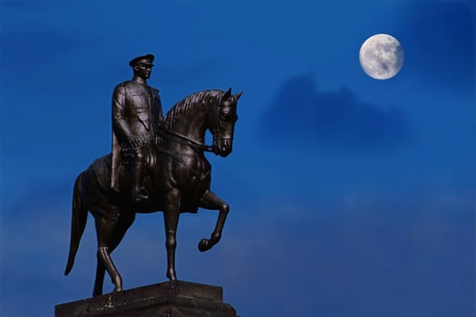 Ataturk statue on the horse with moon. 10 November Ataturk commemoration day concept. photo