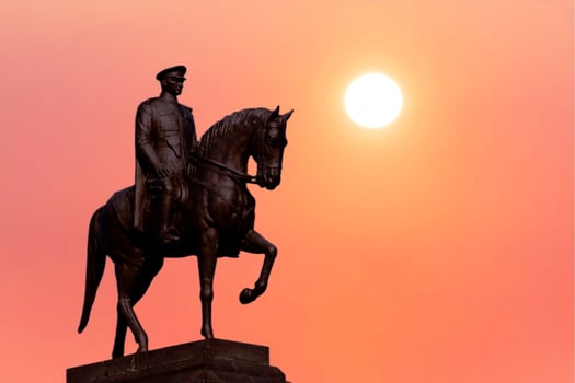Ataturk statue on the horse with sunset. 10 November Ataturk commemoration day concept. photo