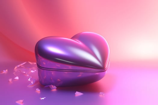 AI generated Heart shaped purple gleaming gift box. Generate ai photo