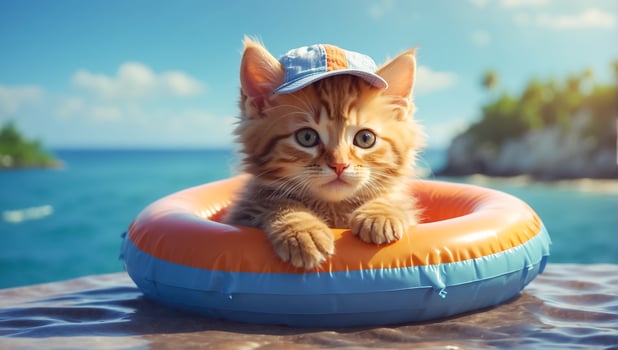 AI generated Cute cat in a swimming circle photo