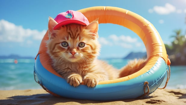 AI generated Cute cat in a swimming circle photo