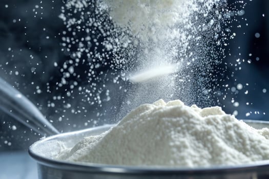 AI generated Sifting flour through sieve on wooden table. Generative AI photo