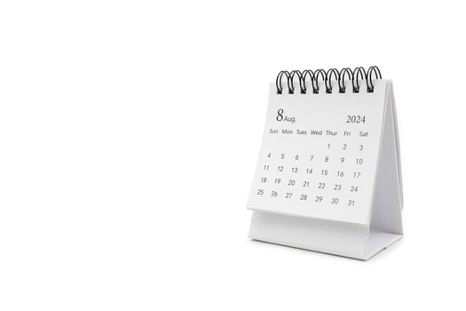Simple desk calendar for August 2024 isolated on white background. Calendar concept with copy space. photo