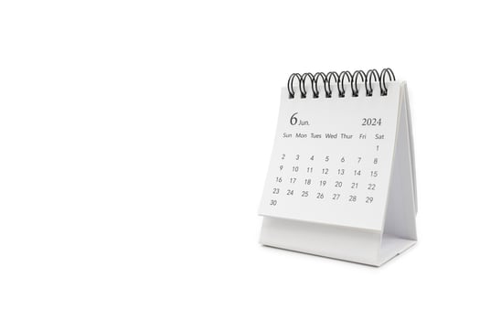 Simple desk calendar for JUNE 2024 isolated on white background. Calendar concept with copy space. photo