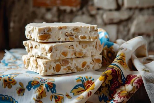 AI generated Soft Almond Bliss Turron de Jijona in a Simple Spanish Setting photo