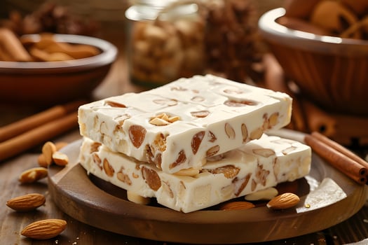 AI generated Soft Almond Bliss Turron de Jijona in a Simple Spanish Setting photo