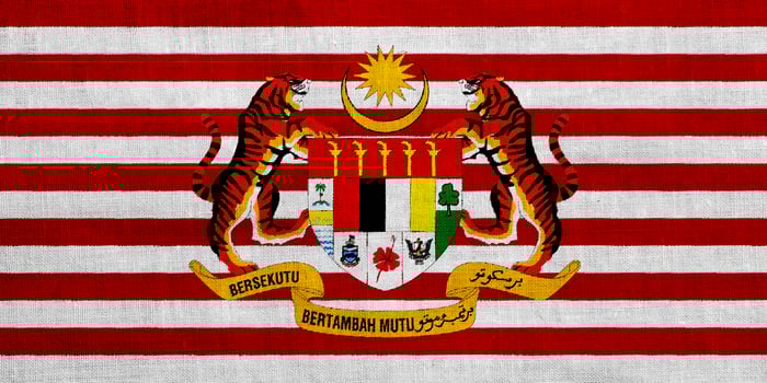 Flag and coat of arms of Malaysia on a textured background. Concept collage. photo