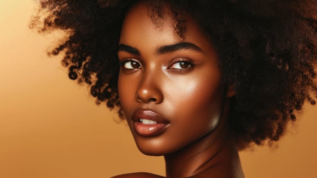 AI generated Black woman, beauty and skincare face portrait for natural afro, facial or hair care cosmetics. photo