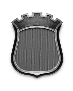 Heraldic shield diploma in wooden frame isolated on white photo