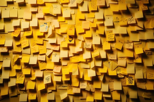 AI generated Yellow notes on the wall. Generated by artificial intelligence photo