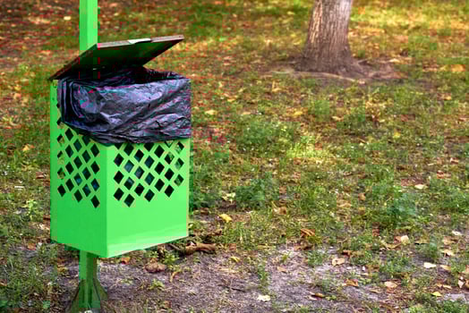 Garbage can bin basket for animal feces in a city park photo
