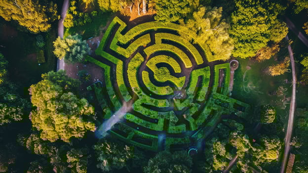 AI generated Aerial view of Green maze garden photo
