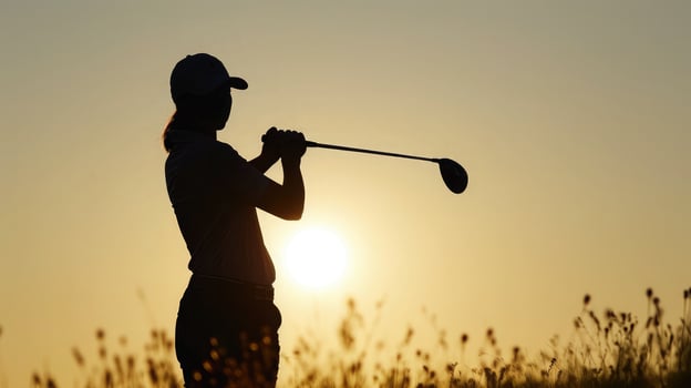 AI generated Silhouette of woman playing golf on course photo