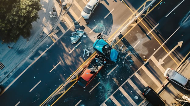 AI generated Dangerous Car Crash, Top-View Accident on the Road photo