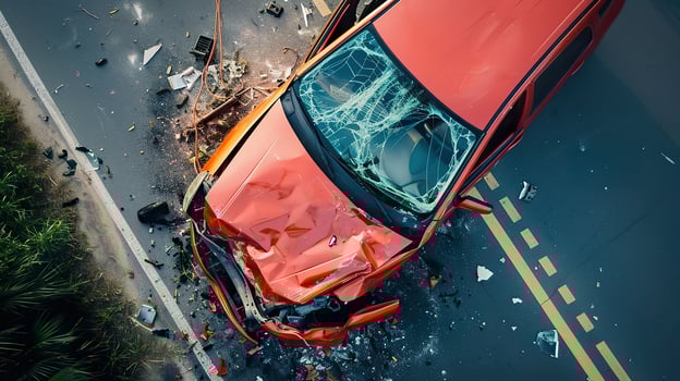 AI generated Dangerous Car Crash, Top-View Accident on the Road photo