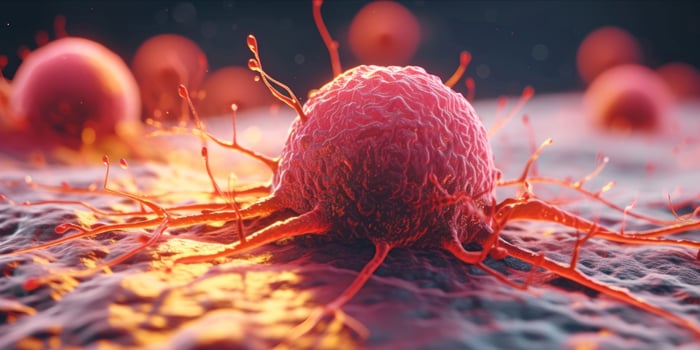 AI generated Cancer Oncology, Tumor with Cancer Cells. Growing Tumor Cells and Malignant Disease Spreading in Human Body, Cancer Treatment photo