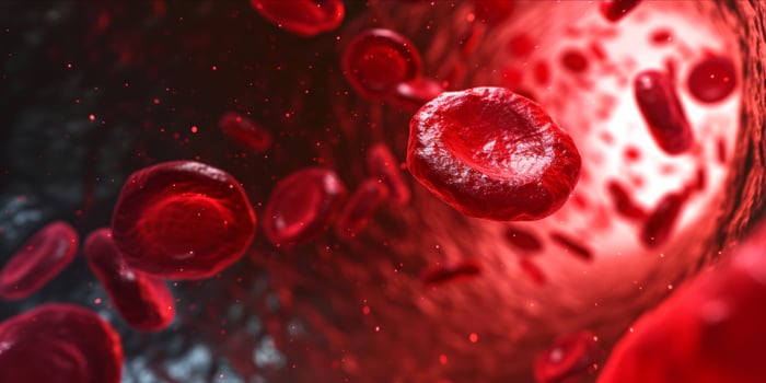 AI generated Human Red Blood Cells Flowing in Blood Vessels. Medical Health Care Concept photo