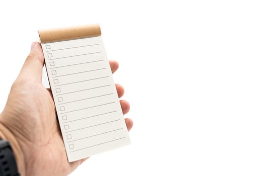 Blank checklist, planning for shopping reminder or project priority task list. small notepad with checkbox isolated on white background. Blank checklist for text. Copy Space. photo