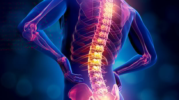 AI generated Back Pain, Backache, Human Spine X-ray Anatomy, Emphasizing the Spine, Bones and Potential injuries photo