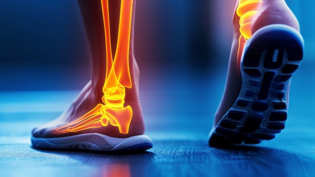 AI generated Ankle Pain, Human Ankle X-ray illustration Anatomy, Highlight Bones and Potential injuries photo