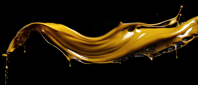 AI generated Gold color acrylic paint flowing down over a black background, dripping golden liquid. Digital art, Ai Generated. photo